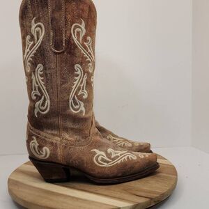 Corral Ladies Brown Cortez Cleff Embroidery Boots Size 6.5W Brown